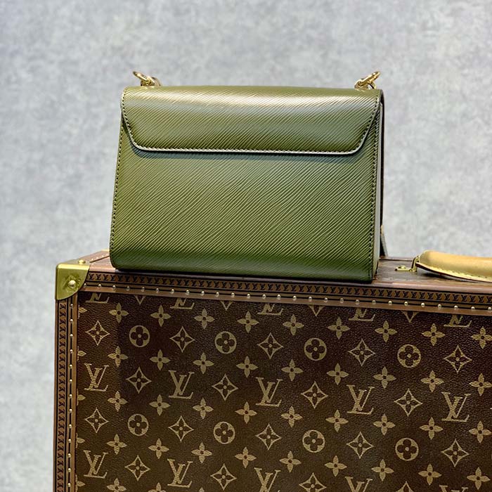 Louis Vuitton LV Women Twist MM Handbag Kaki Quartz White Epi Grained Cowhide