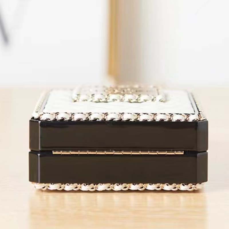 Chanel CC Women Evening Bag Lambskin Plexi Gold-Tone Metal Black White