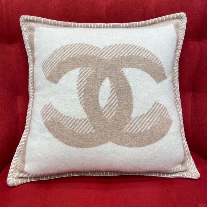 Chanel Unisex CC Cushion Cotton Wool Tweed Beige Sandy Multifunction