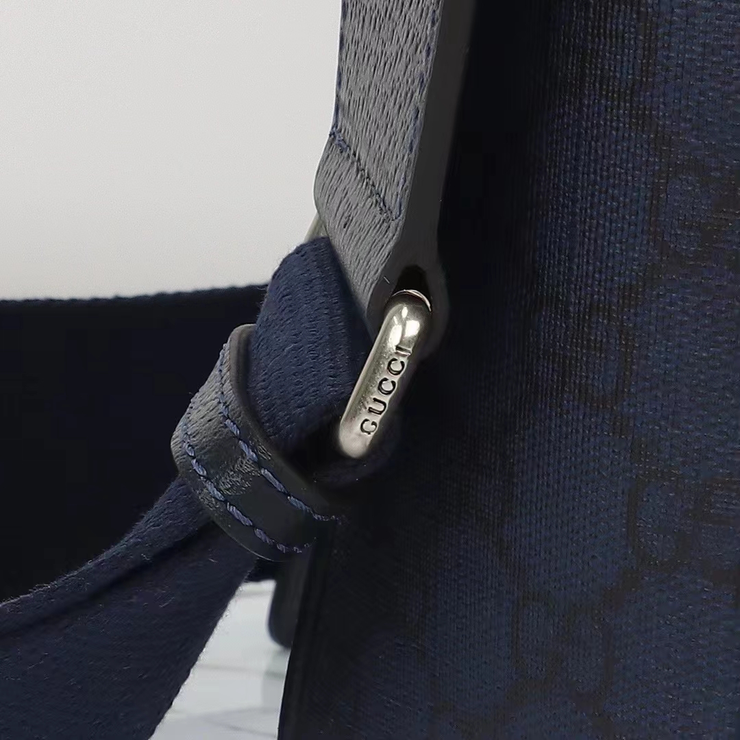 Gucci Unisex GG Ophidia Medium Messenger Bag Blue Black Supreme Tender Canvas Double G