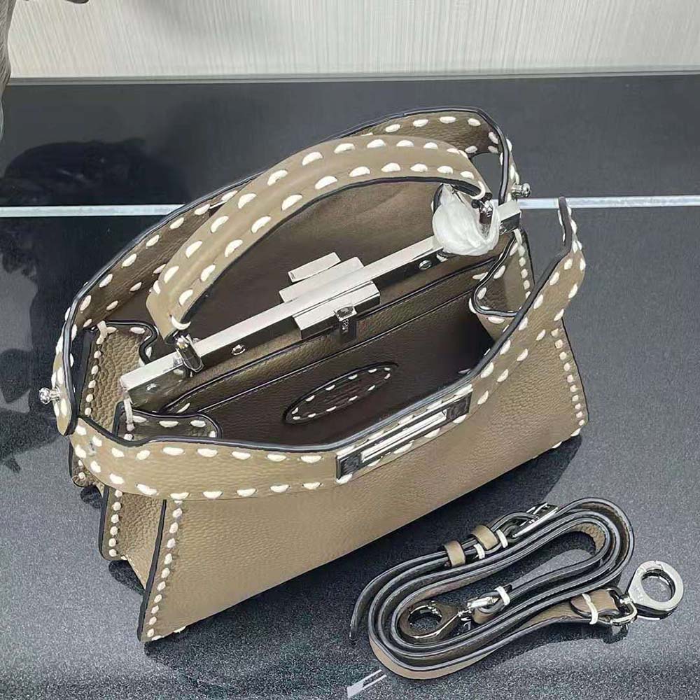 Fendi Women Peekaboo Iseeu Small Gray Full Grain Leather Bag