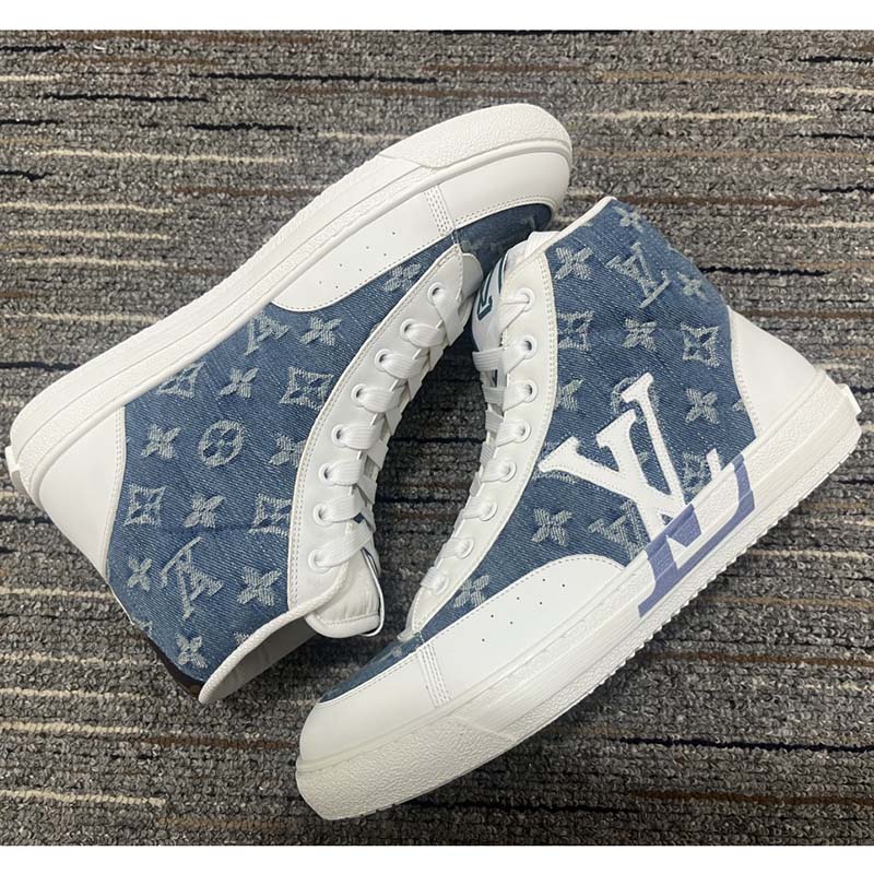 Louis Vuitton Unisex Charlie Sneaker Boot Blue Upcycled Monogram Denim Recycled Polyester
