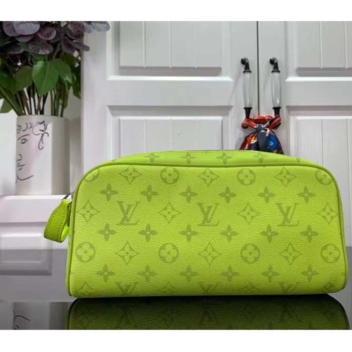 Louis Vuitton LV Unisex Dopp Kit Neon Yellow Monogram Coated Canvas Taiga Cowhide Leather