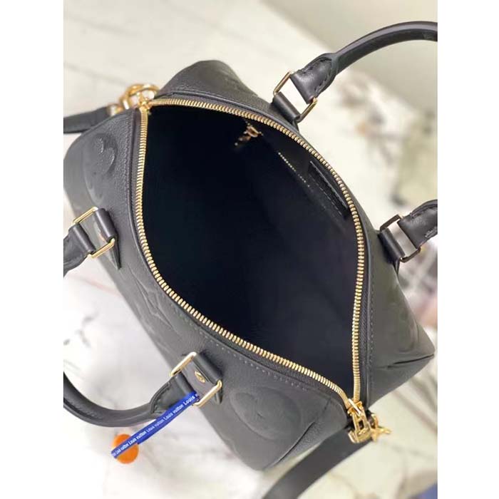 Louis Vuitton Women Speedy Bandoulière 25 Handbag Black Embossed Supple Grained Cowhide Leather