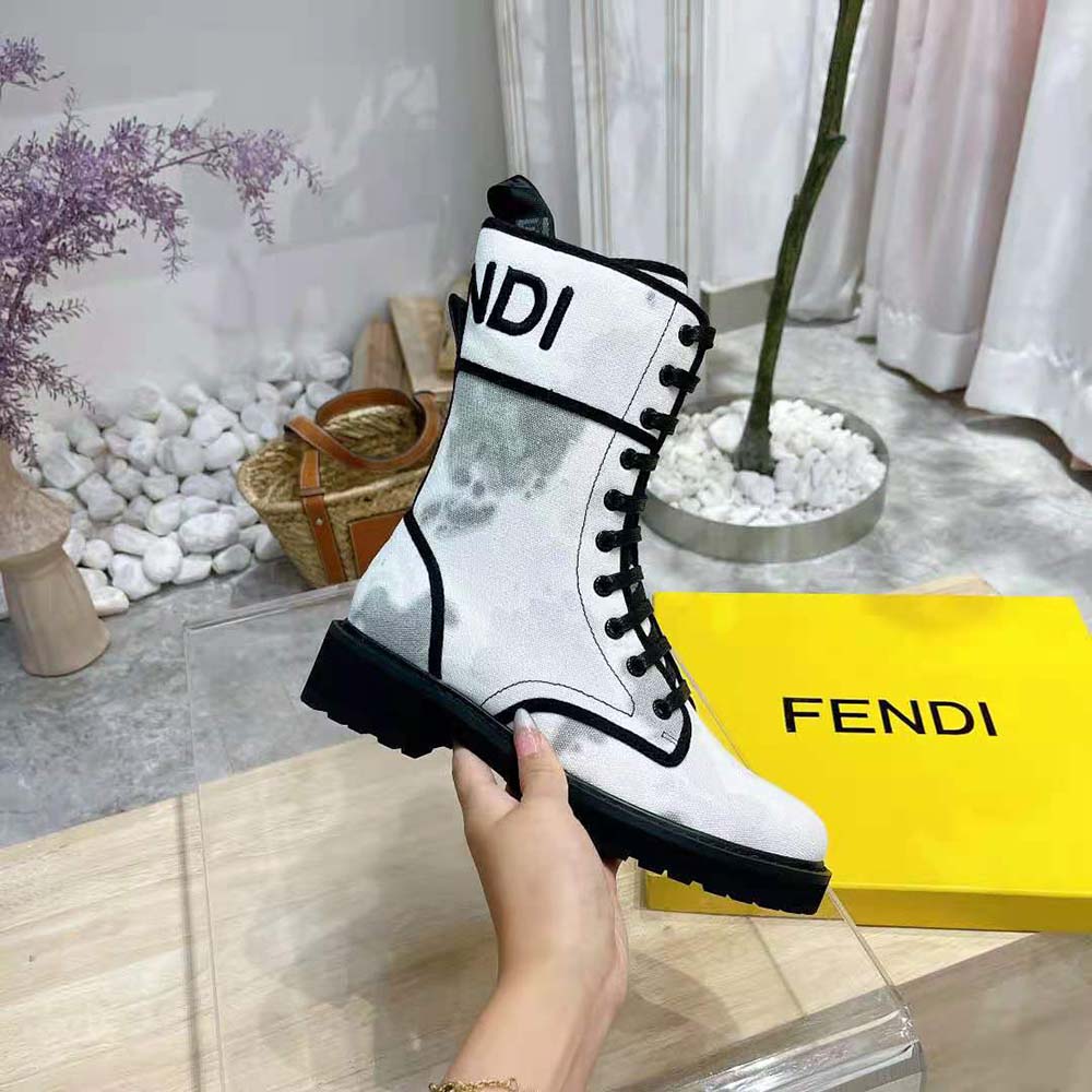 Fendi Women Signature Gray Canvas Biker Boots