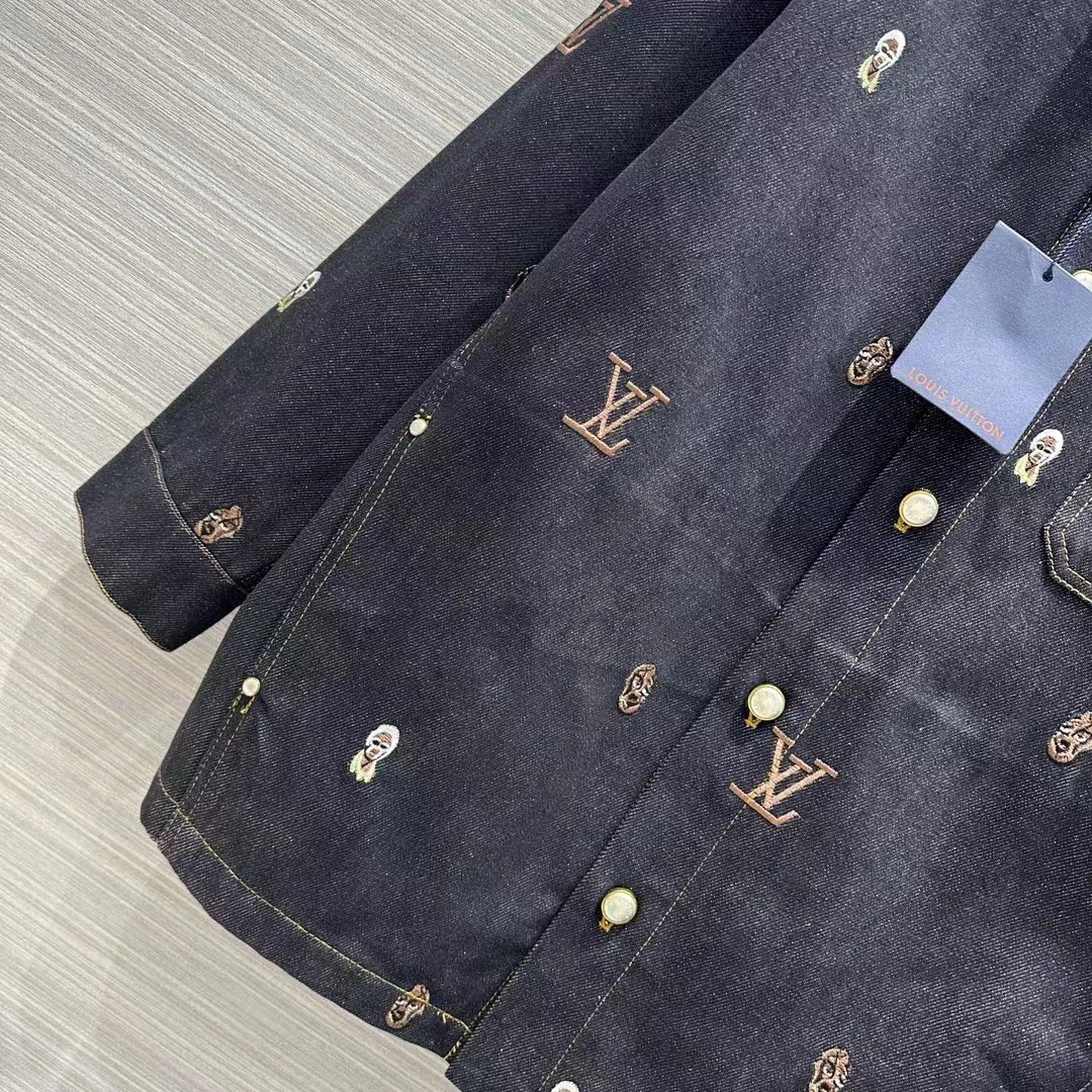 Louis Vuitton Men LV RUNWAY Embroidered Denim Overshirt Oversized Fit Indigo Cotton 1AFHVF