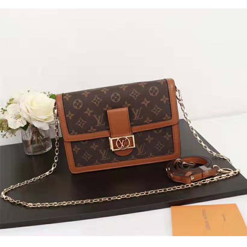 Louis Vuitton LV Women Dauphine MM Handbag in Monogram Canvas-Brown