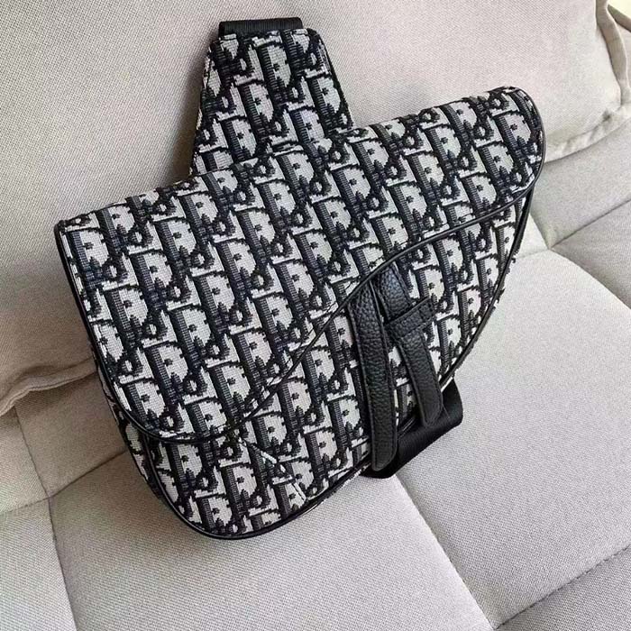 Dior Unisex CD Saddle Bag Beige Black Dior Oblique Jacquard