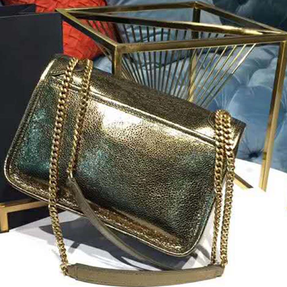 Saint Laurent YSL Women Niki Baby in Metallic Leather-Black