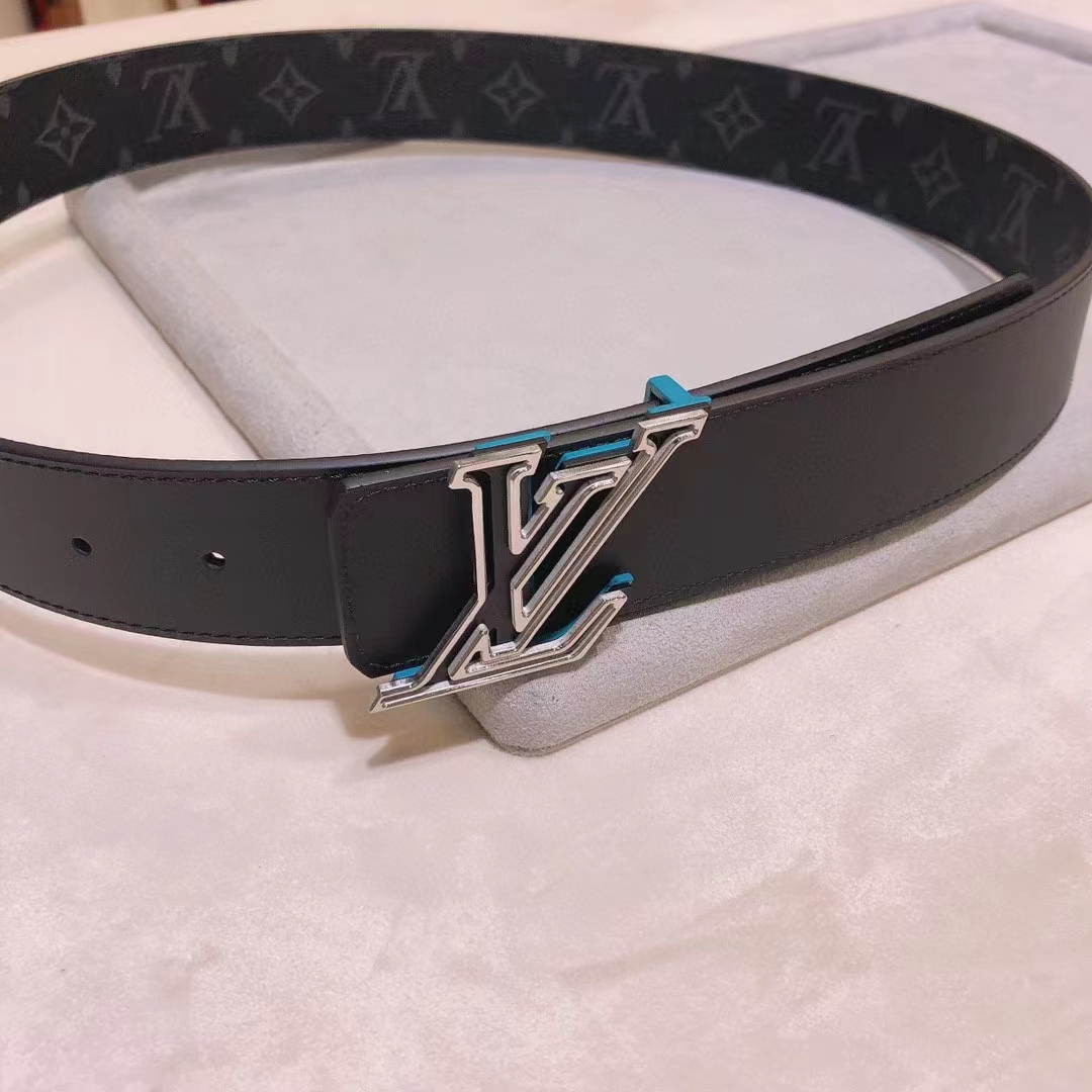 Louis Vuitton Unisex LV Speed 40mm Reversible Belt Turquoise Blue Monogram Eclipse Coated Canvas Leather