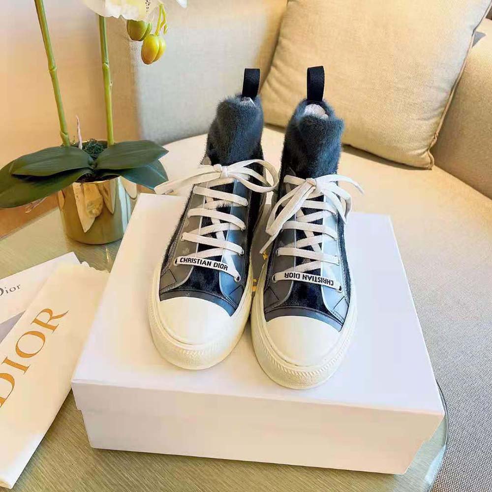Dior Women Walk’n’Dior Sneaker Fur-Effect Knit with Gray Mizza Print