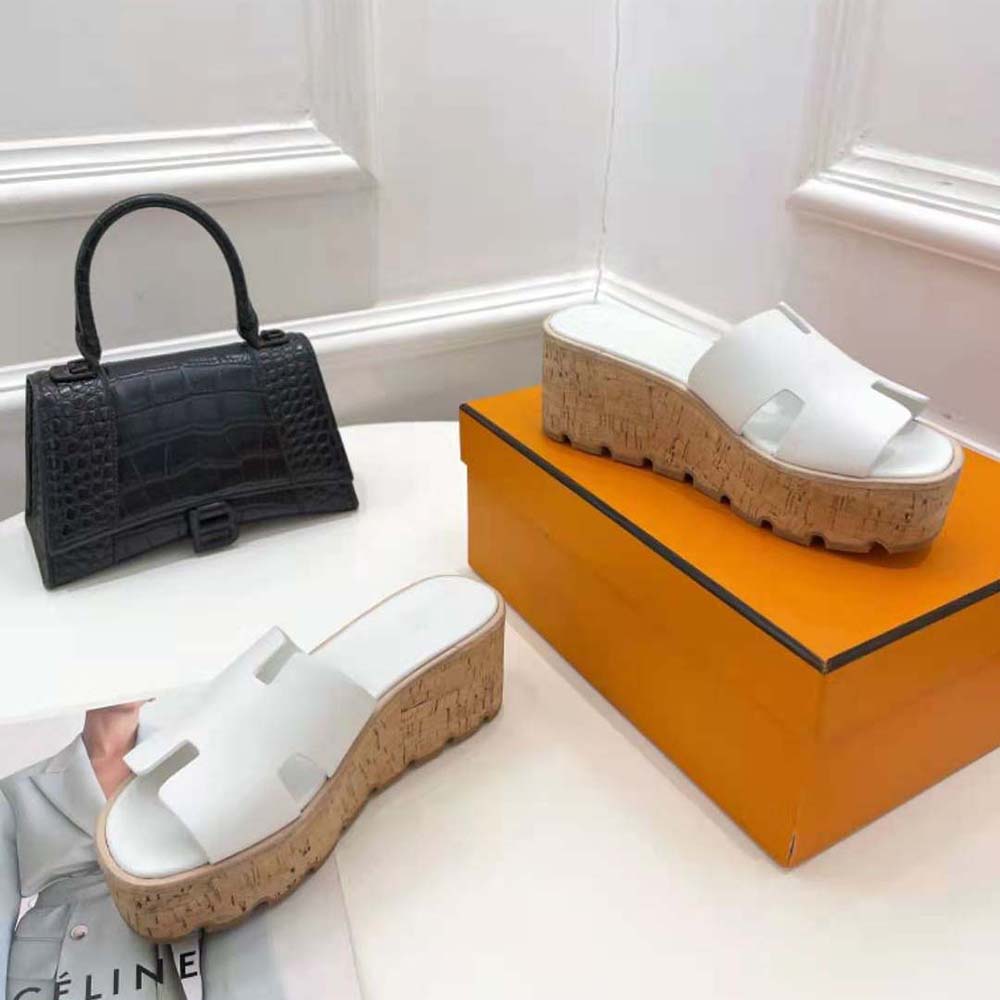 Hermes Women Eze 30 Sandal in 7cm Heel Height-White