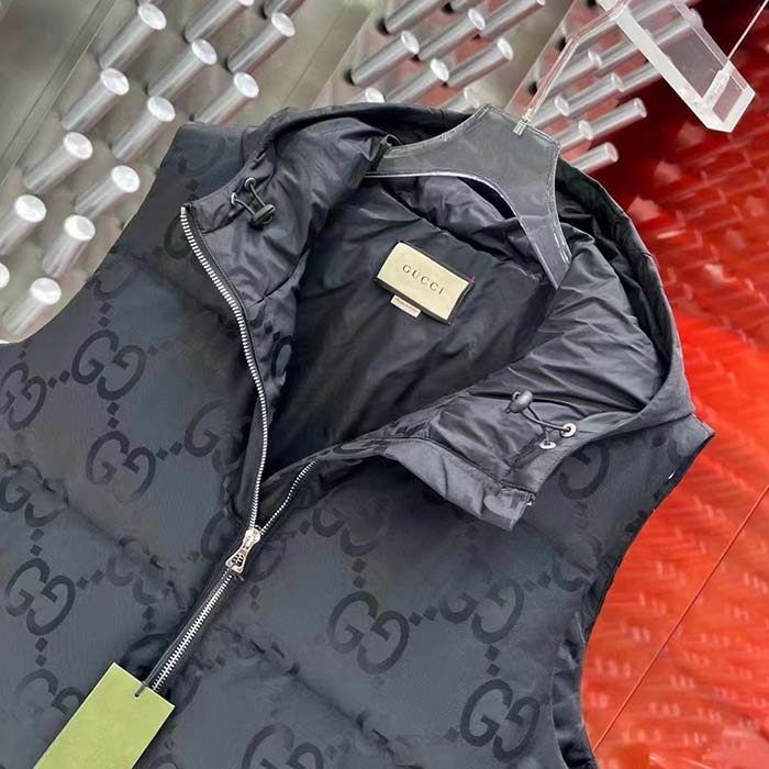 Gucci Women Jumbo GG Canvas Vest Padding Front Pockets Zip Closure Hood Zip Pocket