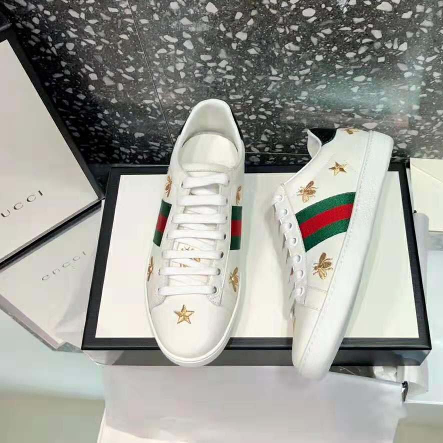 Gucci Men Ace Embroidered Sneaker Stars and Bees in White