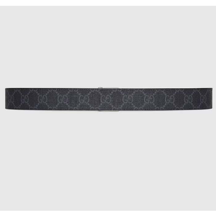 Gucci GG Unisex Belt Squared Interlocking G Buckle Black GG Supreme Canvas Black Leather 30 MM Width