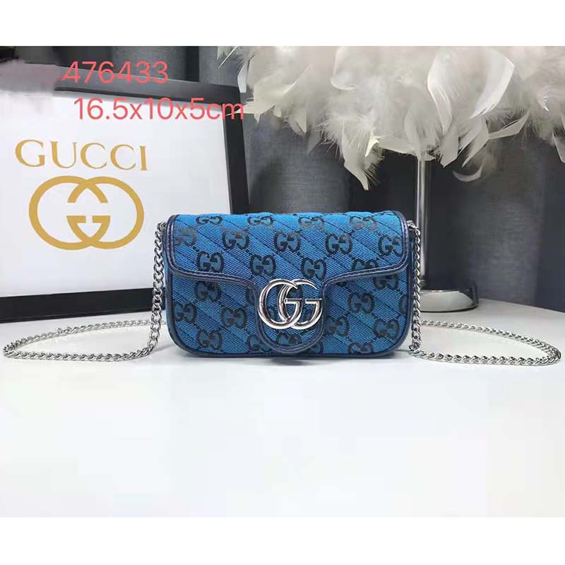 Gucci Women GG Marmont Multicolor Super Mini Bag Blue Double G