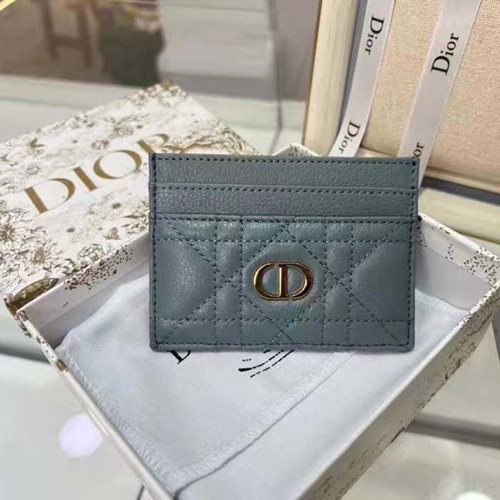 Dior Unisex CD Dior Caro Five Slot Card Holder Cloud Blue Supple Cannage Calfskin