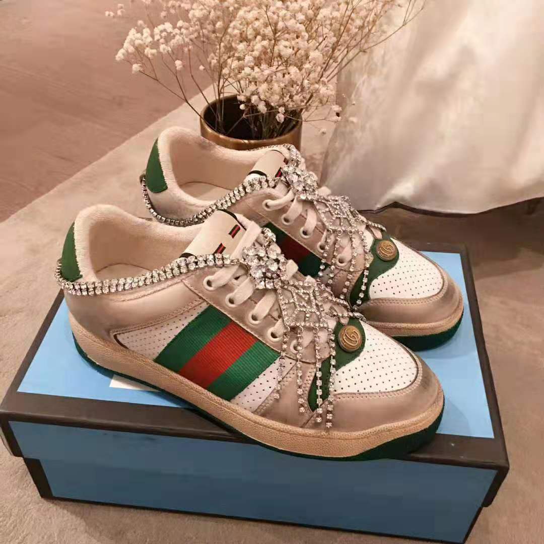 Gucci Women’s Screener Sneaker with Crystals 3.6cm Height-Green