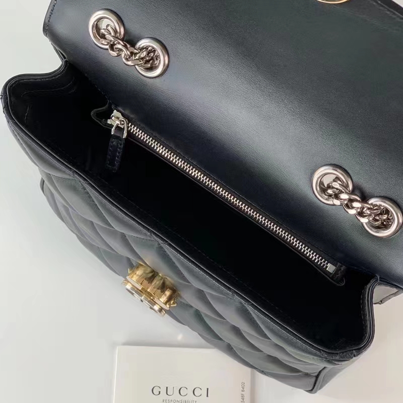 Gucci Women GG Deco Small Shoulder Bag Black Quilted Leather