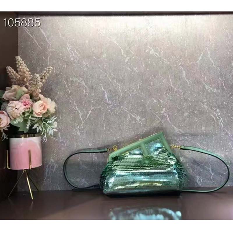 Fendi Women FF First Small Green Sequinned Bag