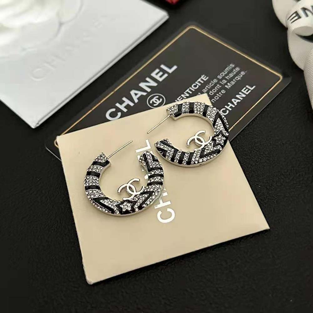 Chanel Women Hoop Earrings in Metal and Strass