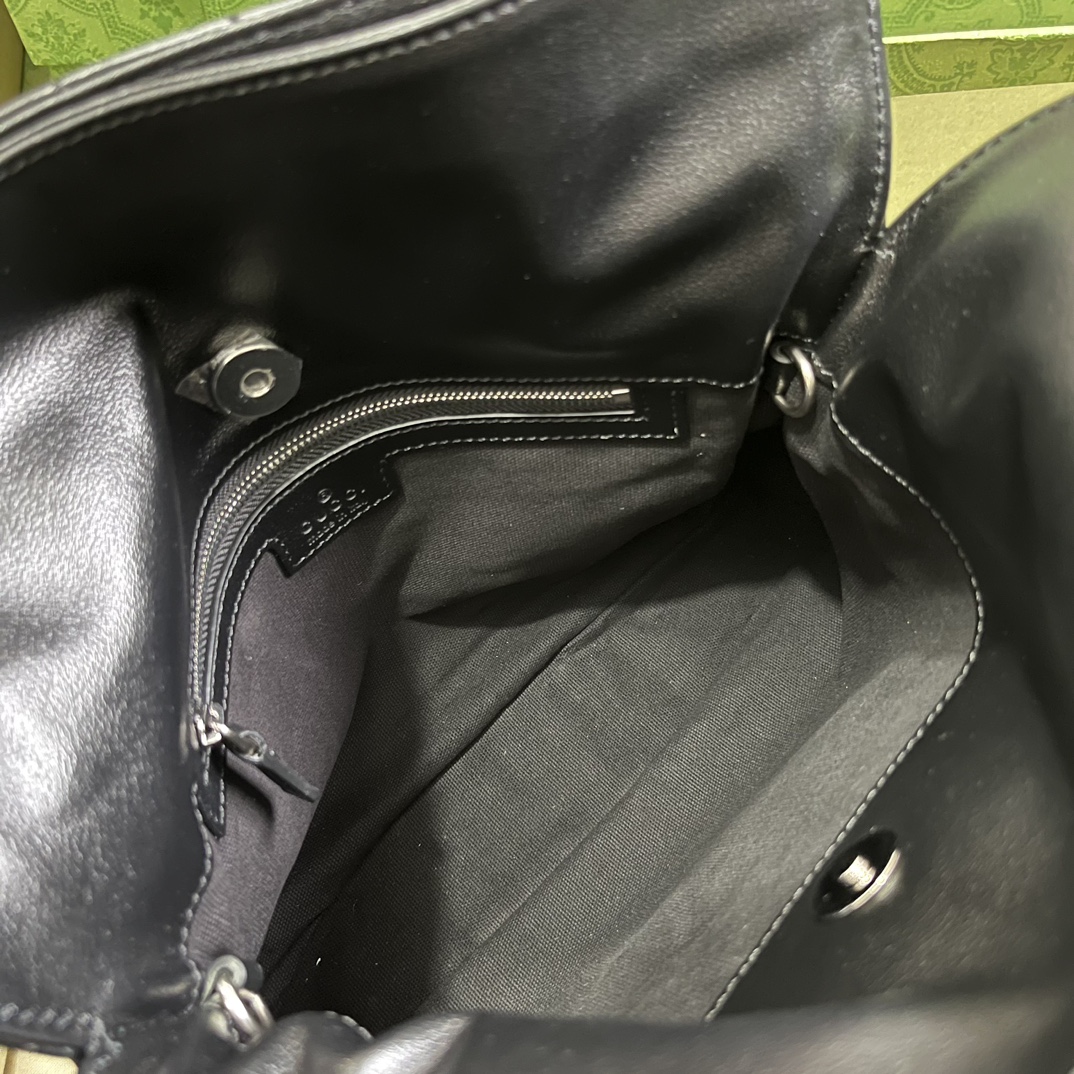 Gucci Women GG Blondie Small Tote Bag Black Leather Round Interlocking G