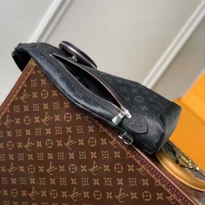 Louis Vuitton LV Unisex Duo Slingbag Black Monogram Coated Canvas Taiga Cowhide Leather