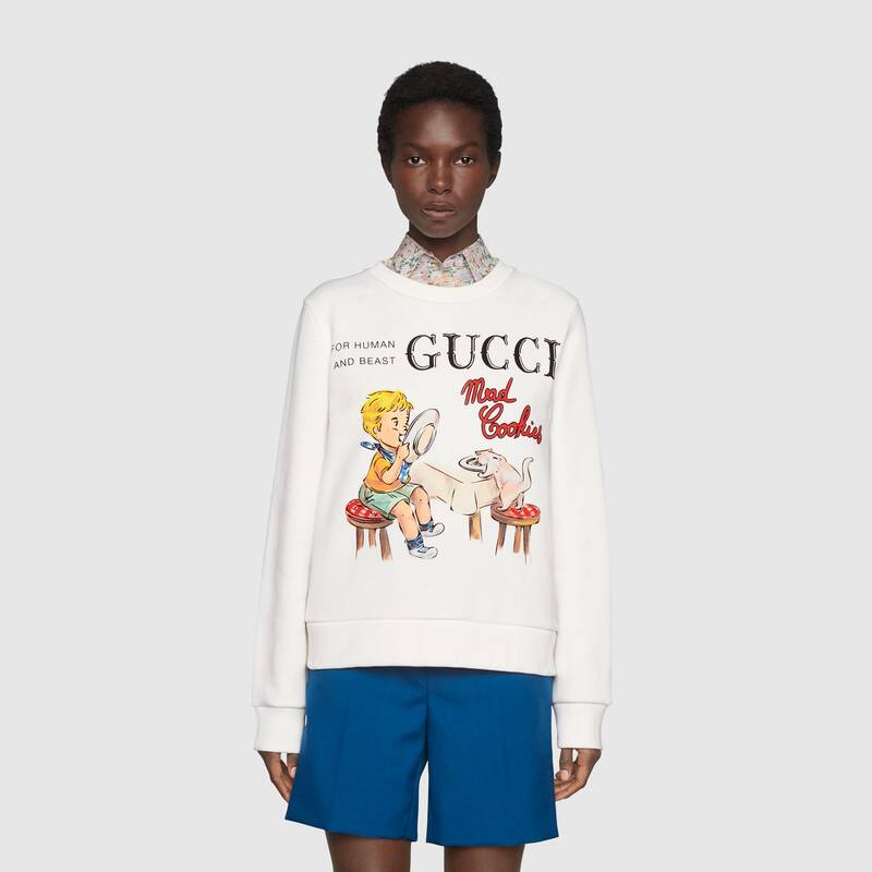 Gucci Women Gucci ‘Mad Cookies’ Print Sweatshirt Cotton Jersey Crewneck-White