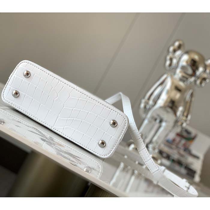 Louis Vuitton LV Women Capucines Mini Handbag White Brilliant Crocodilien Leather
