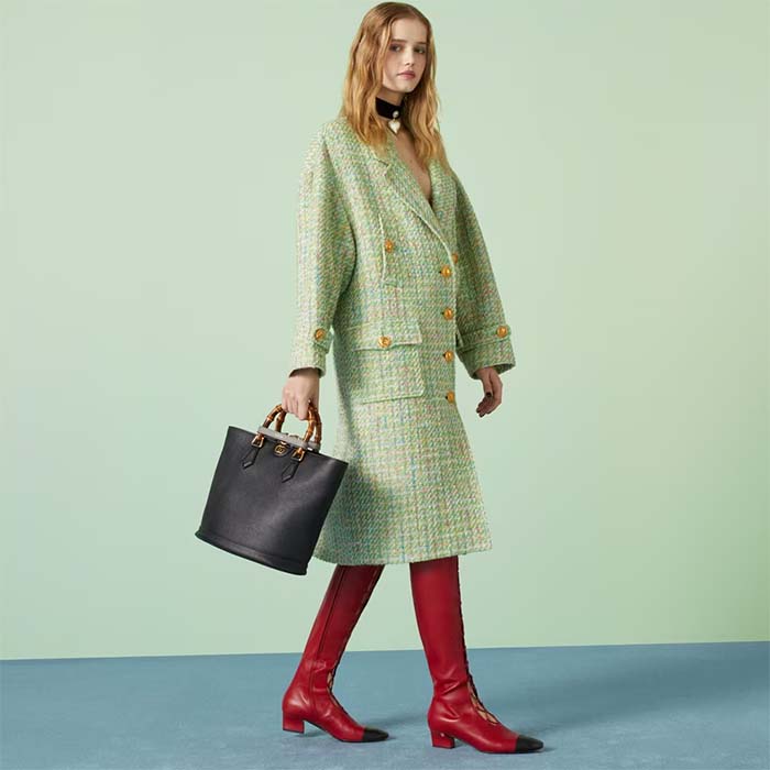 Gucci Women Diana Medium Tote Bag Double G Black Leather Bamboo Handles