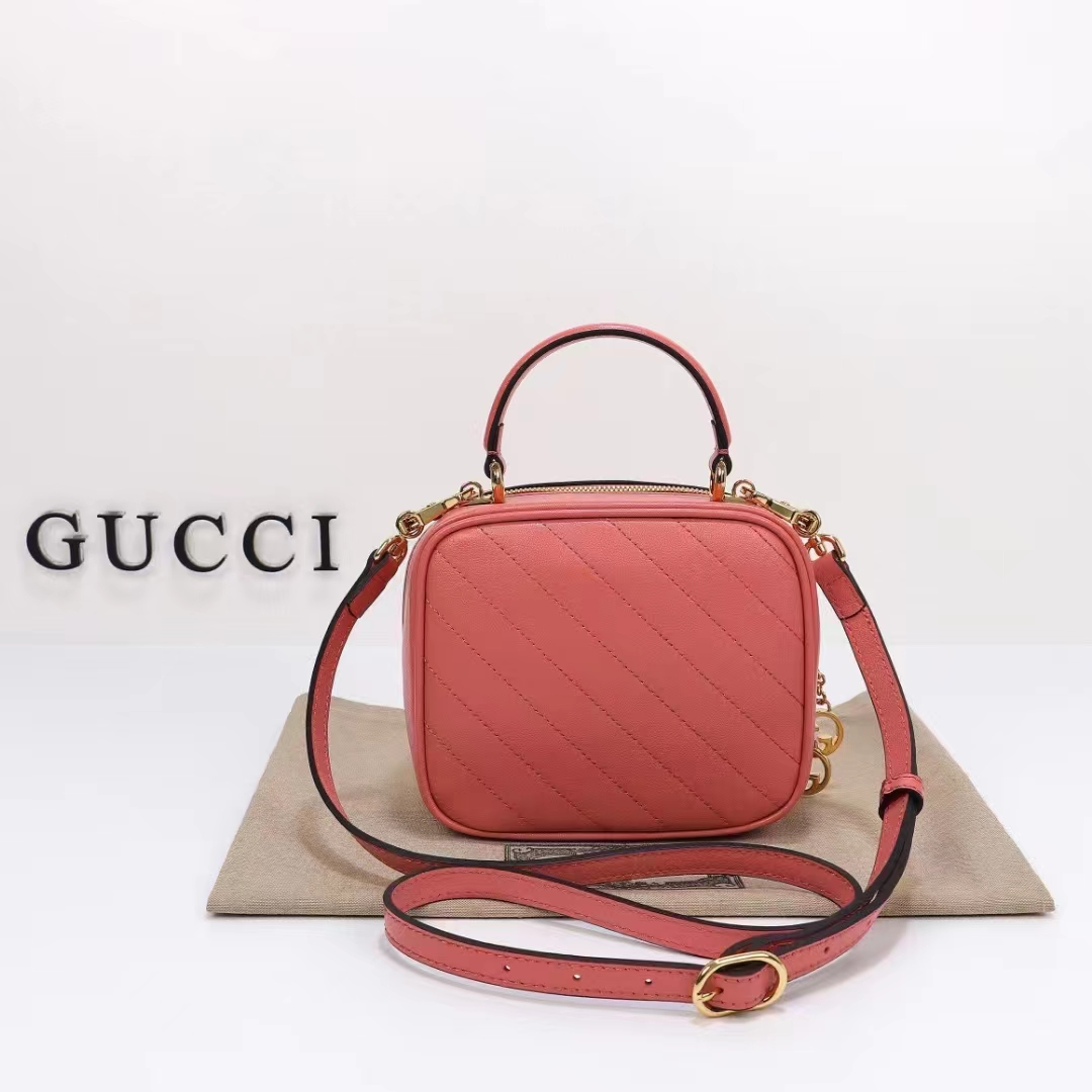 Gucci Women GG Blondie Top Handle Bag Pink Leather Round Interlocking G