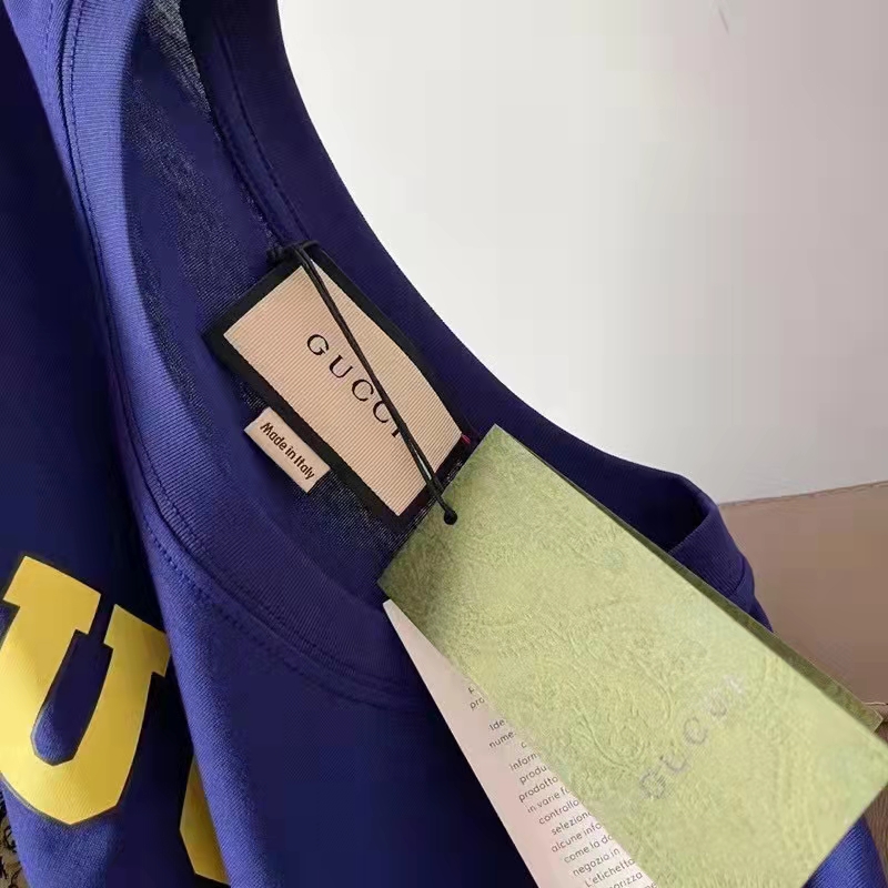 Gucci GG Women Gucci Tiger Cotton T-Shirt Blue Cotton Jersey Crewneck