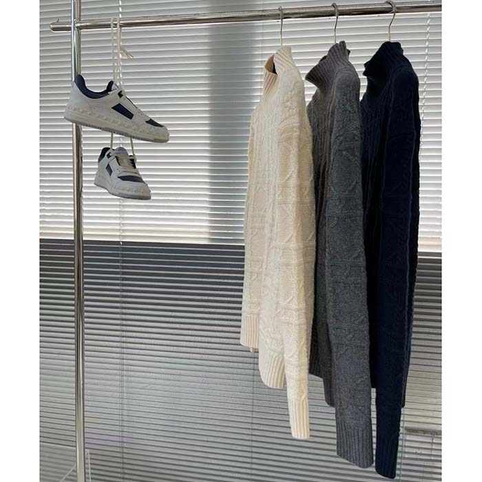 Dior Women CD Dior Icons Sweater White Cashmere Knit Stand Collar All-Over Cannage Motif