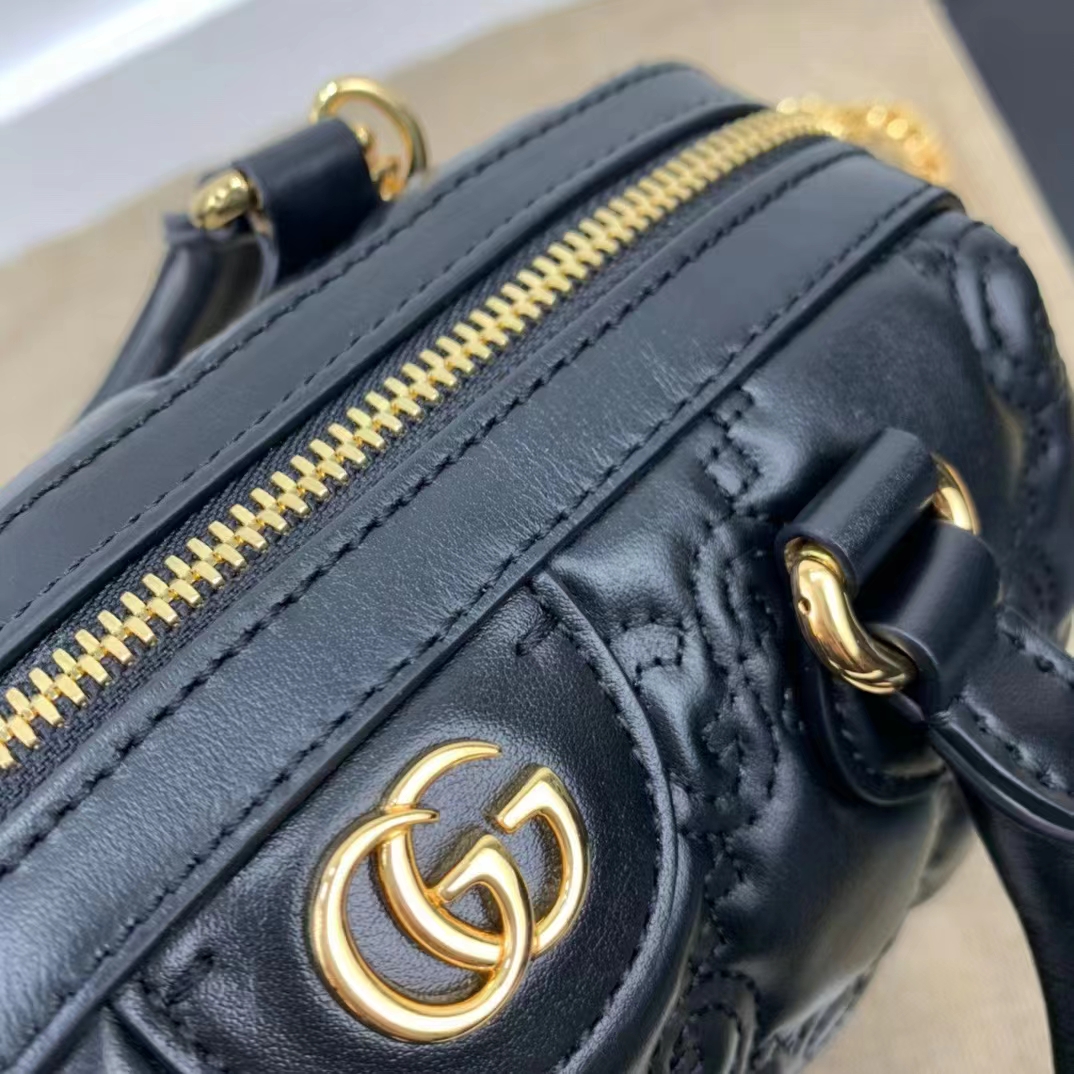 Gucci Women Matelassé Leather Top Handle Bag Black GG Matelassé Leather Double G