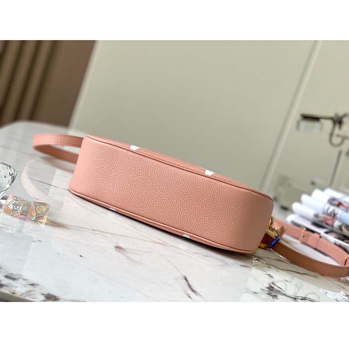 Louis Vuitton LV Women Bagatelle Mini Hobo Handbag Pink Embossed Grained Cowhide Leather