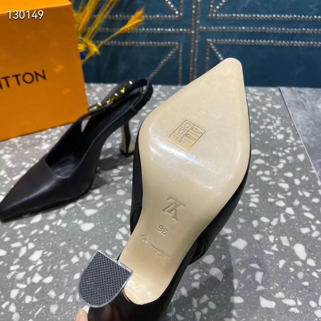 Louis Vuitton LV Women Sparkle Slingback Pump Black Calf Leather 9.5 Cm Heel