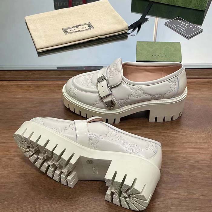 Gucci Women GG Matelassé Loafer Off White Leather Low 2.5 Cm Heel
