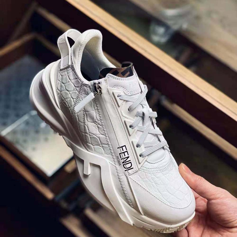 Fendi Men Sneakers White Caiman Low-Tops