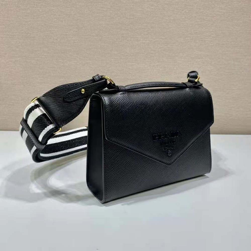 Prada Women Monochrome Saffiano and Leather Bag-Black