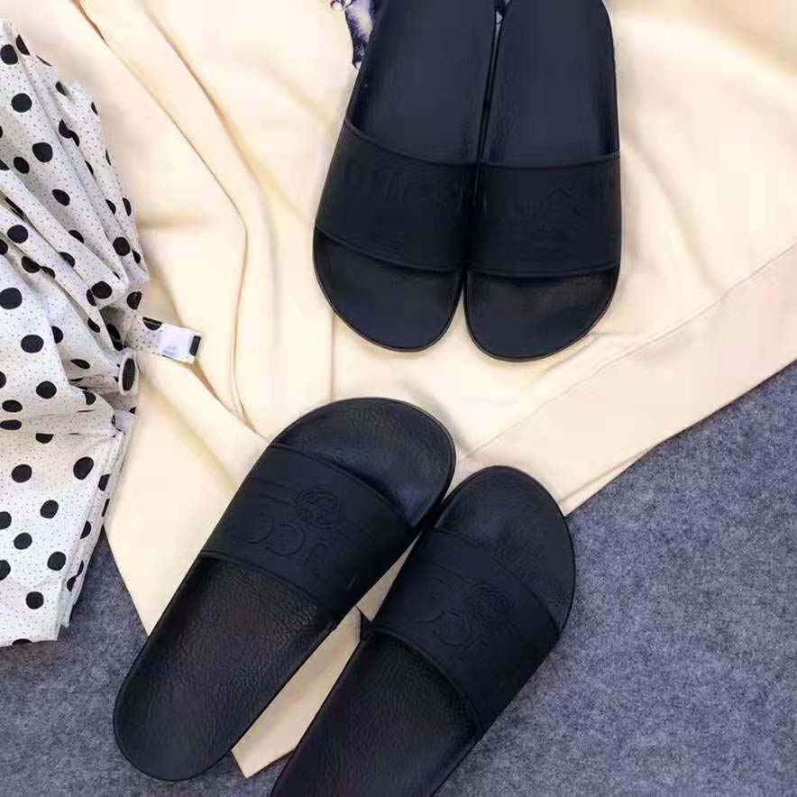 Gucci Unisex Gucci Logo Rubber Slide Sandal-Black