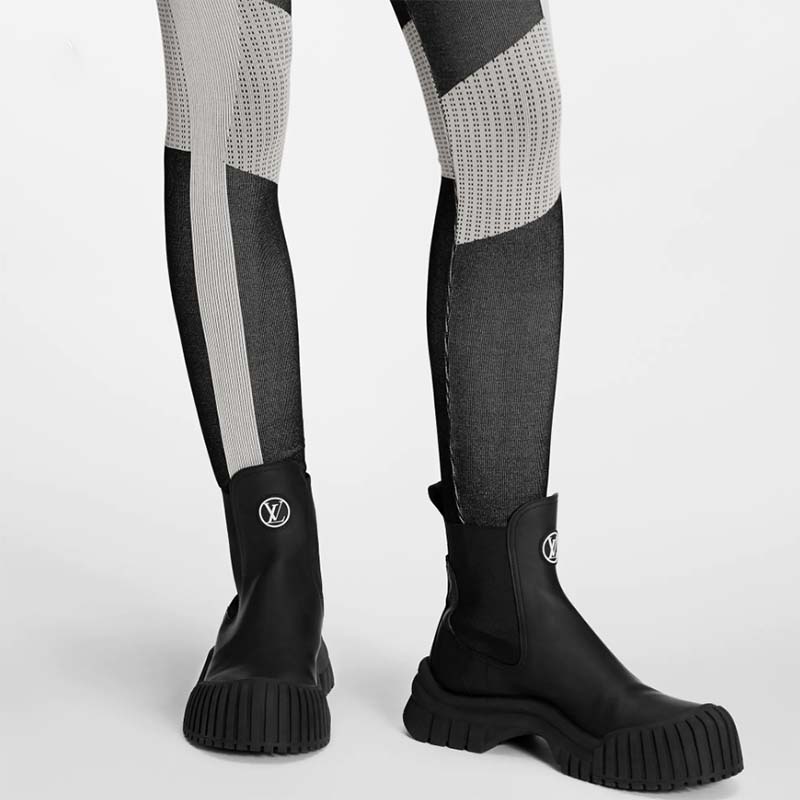 Louis Vuitton Women Shoes LV Ruby Flat Ankle Boot Black Rubberized Calf Leather