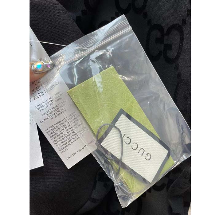 Gucci Women GG Brushed Cotton Hooded Sweatshirt Black Fixed Hood Dropped Shoulder Long Sleeves