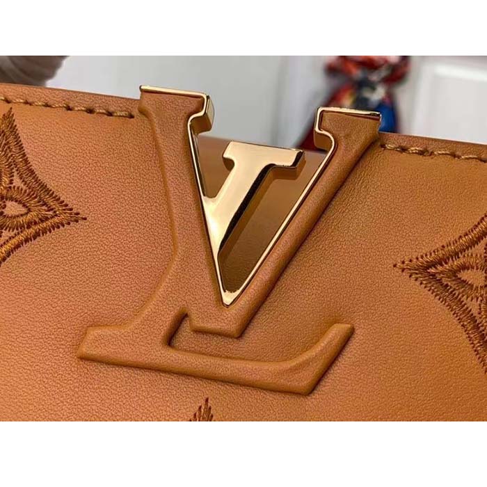 Louis Vuitton LV Women Capucines Mini Handbag Saffron Yellow Calfskin Leather Cowhide Lining