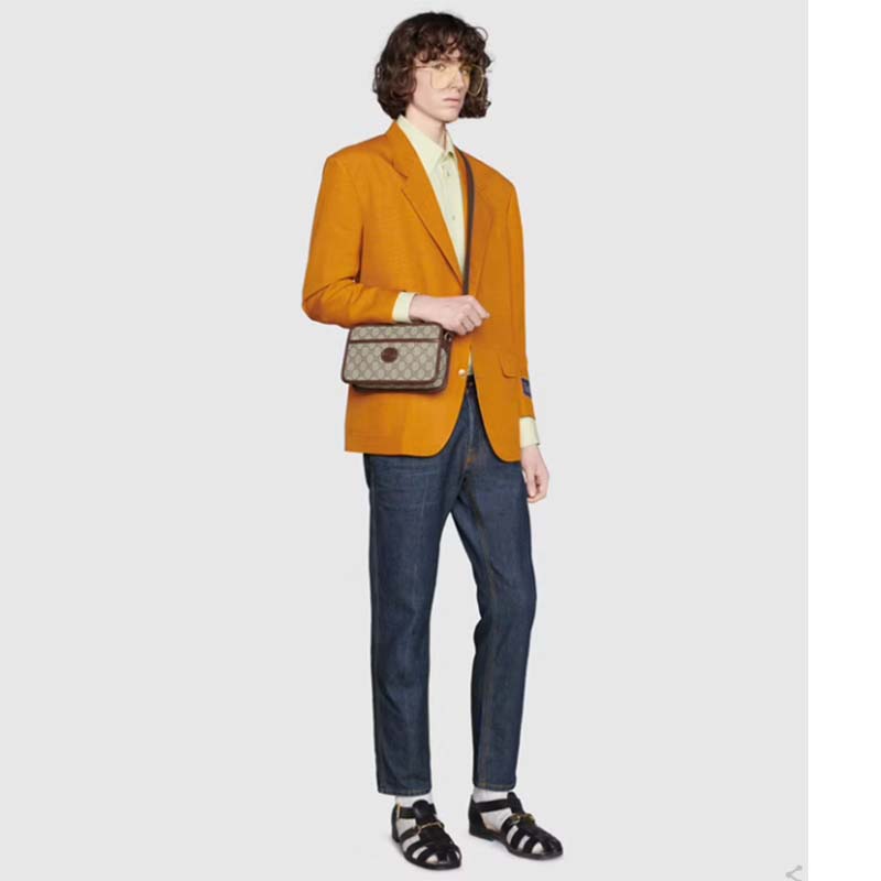 Gucci Unisex GG Mini Bag Interlocking G Beige Ebony GG Supreme Canvas