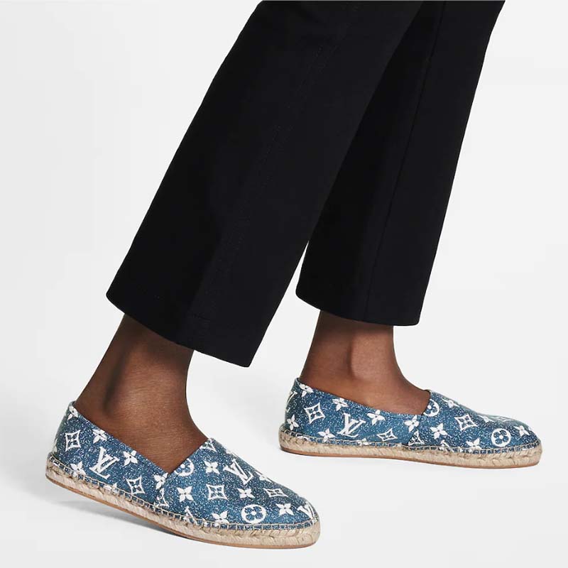 Louis Vuitton LV Women Starboard Flat Espadrille Navy Blue Monogram Denim Rope Rubber