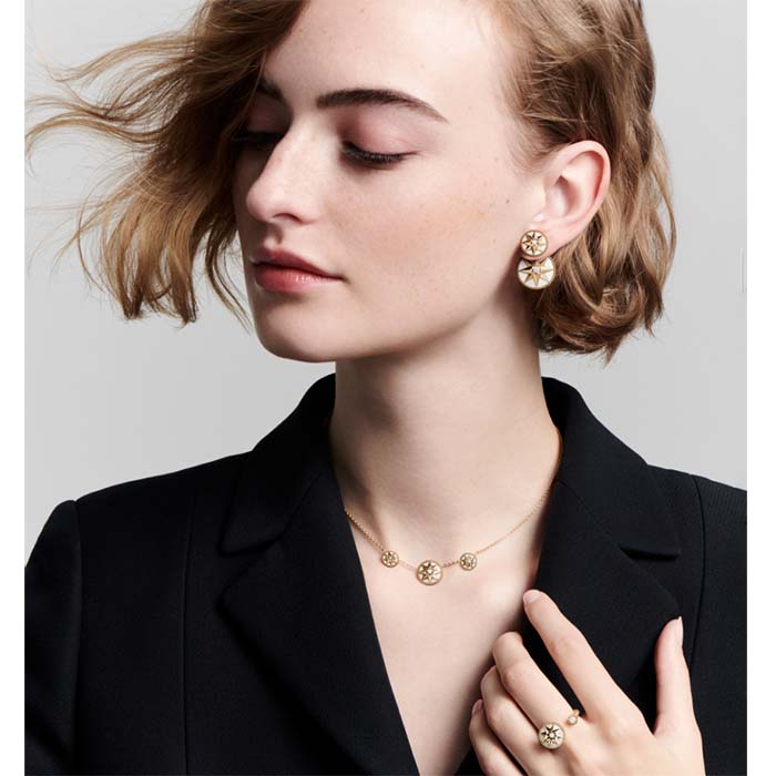 Dior Women CD Rose Des Vents Earring Yellow Gold Diamonds Pearl