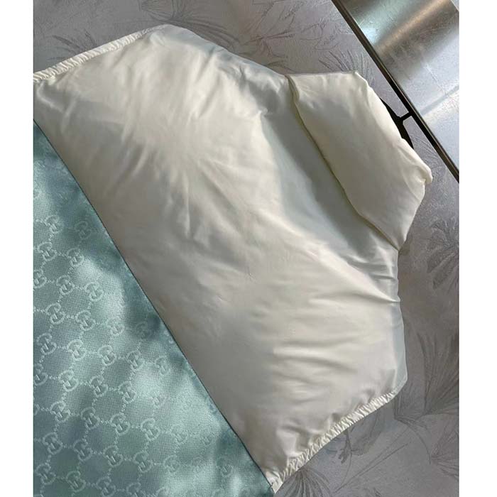 Gucci Men GG Cotton Canvas Padded Gilet Light Blue High Neck Interlocking G Sleeveless