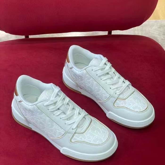 Dior Women CD Dior One Sneaker White Gold-Tone Dior Oblique Perforated Calfskin