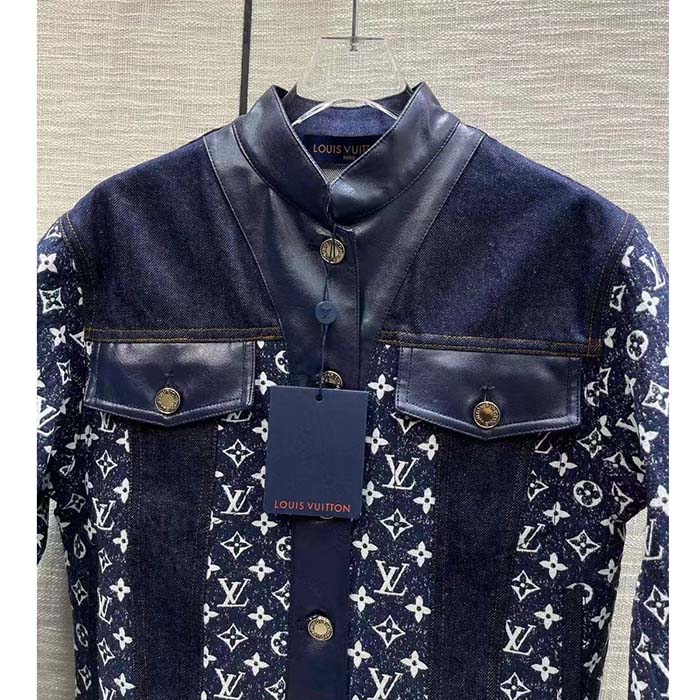 Louis Vuitton Women LV NIGHT Monogram Denim Jacket Cotton Navy