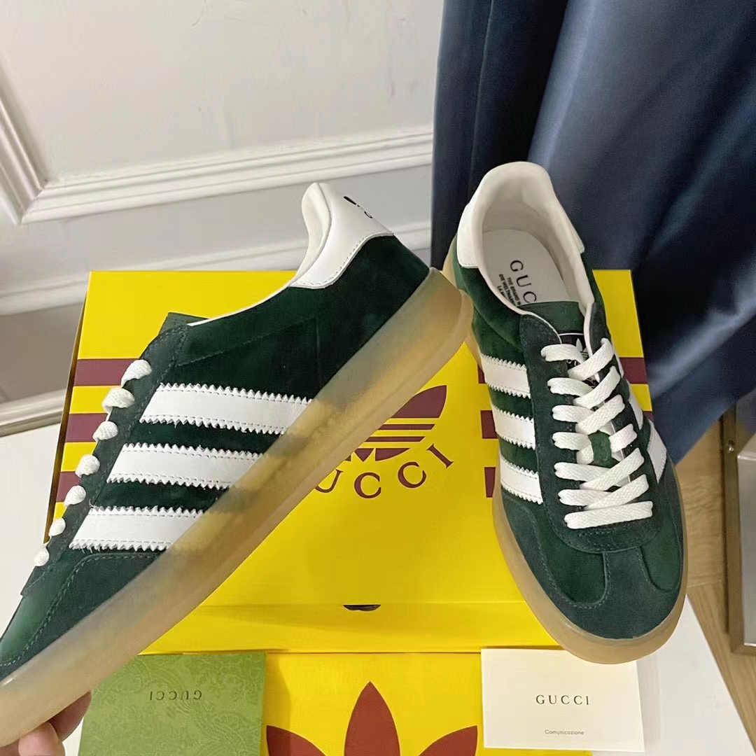 Gucci Unisex Adidas x Gucci Gazelle Sneaker Green Suede Trefoil Embossed